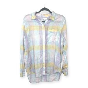 GAP 100% Linen Ombre Pastel Boyfriend Button Up Shirt - Size Medium